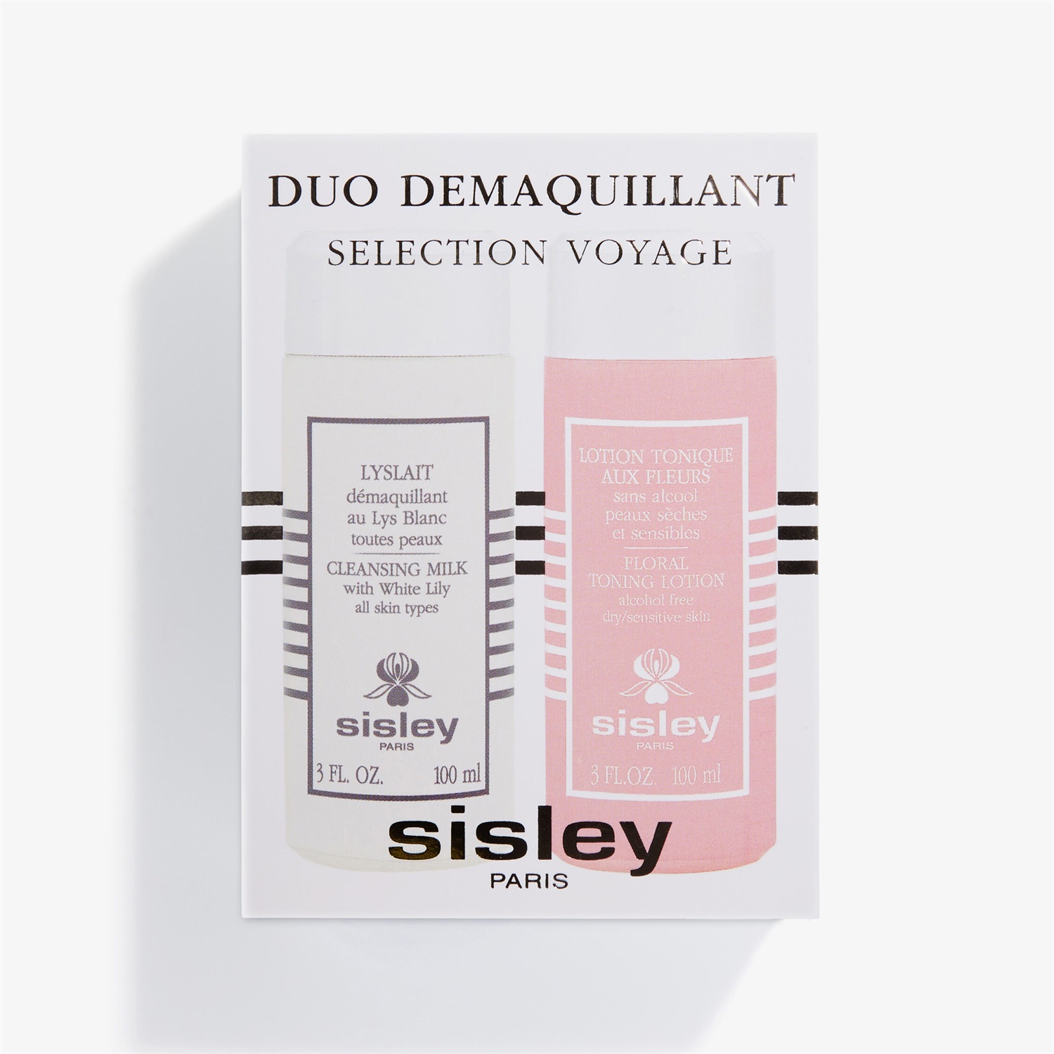 Sisley Cofanetto Regalo Duo Demaquillant Sélection Voyage - Latte Detergente Lyslait 100 ml Tonico Aux Fleurs 100 ml per Pelli Secche e Sensibili