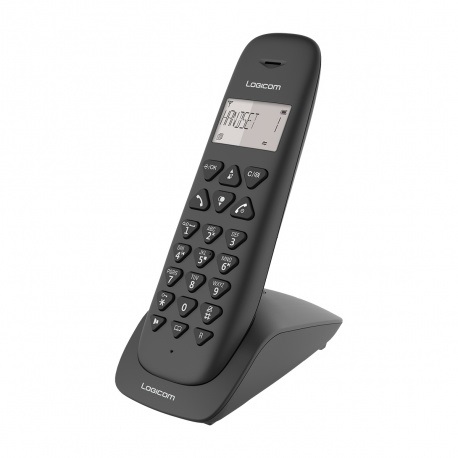 Logicom Vega 155T - Telefono senza fili fisso con segreteria, tecnologia DECT, portata 50m/300m, memoria per 20 contatti, colore Nero