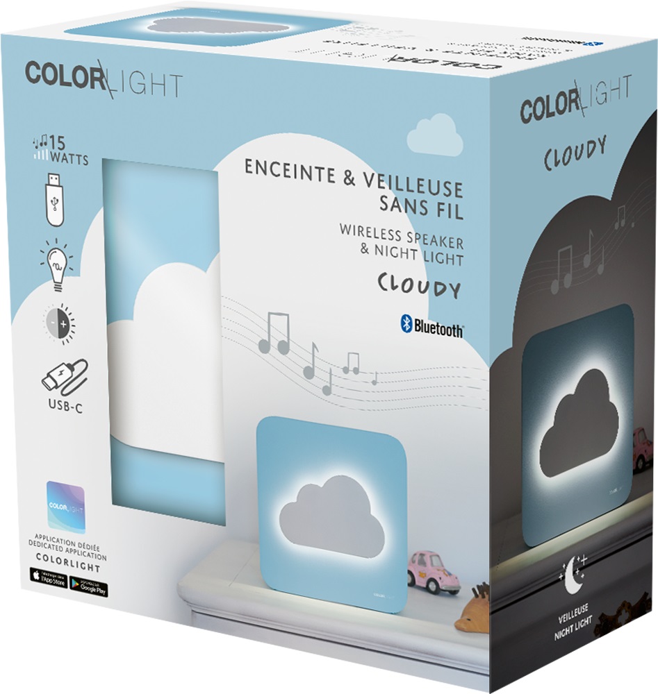 Bigben COLORLIGHT Altoparlante Portatile Bluetooth Nuvola Blu con Telecomando e Luce Notturna