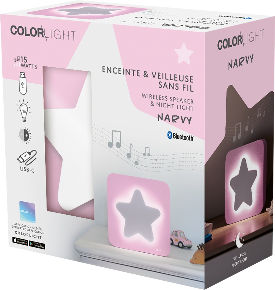 Bigben Altoparlante Wireless con Luce Notturna Stella Rosa - Bluetooth 4.2, Batteria Ricaricabile, Telecomando