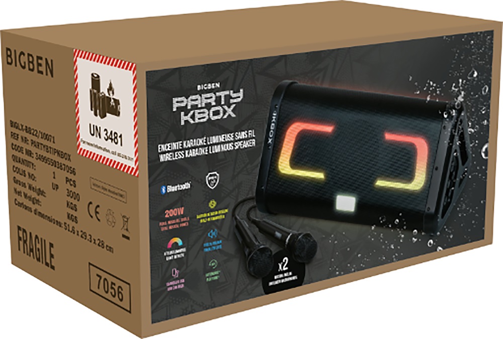 BigBen PARTY Kbox IP AU387056 - Altoparlante Bluetooth 20W con Effetti Luminosi e 2 Microfoni