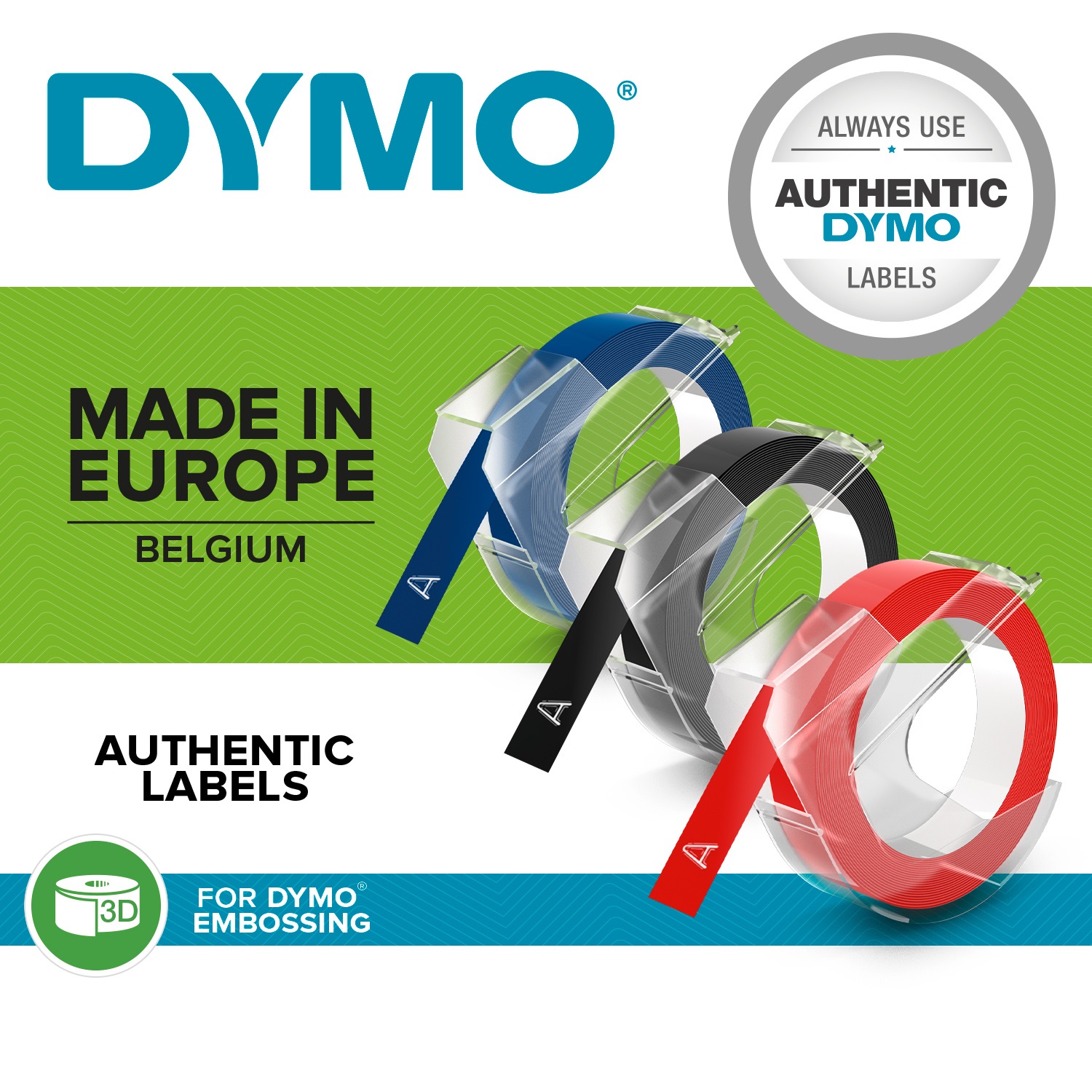 Dymo Nastro a Rilievo 3D Rosso 9 mm x 3 m - Etichette autoadesive resistenti