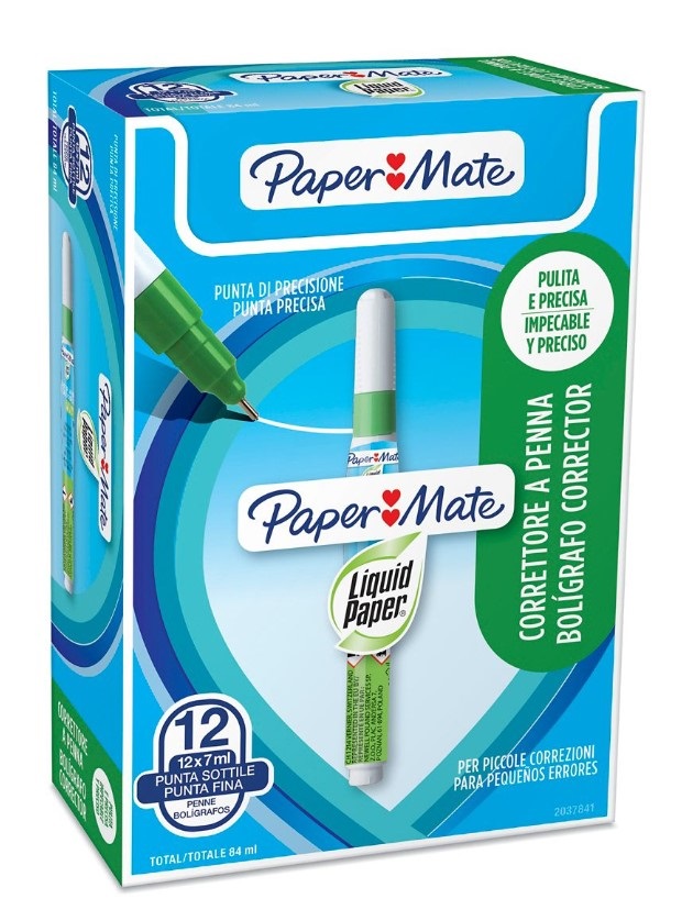Paper Mate Liquid Paper NP10 Micro Correttore a Penna, 7 ml, Punta ad Ago, Colore Bianco, Corpo in Nylon Comprimibile