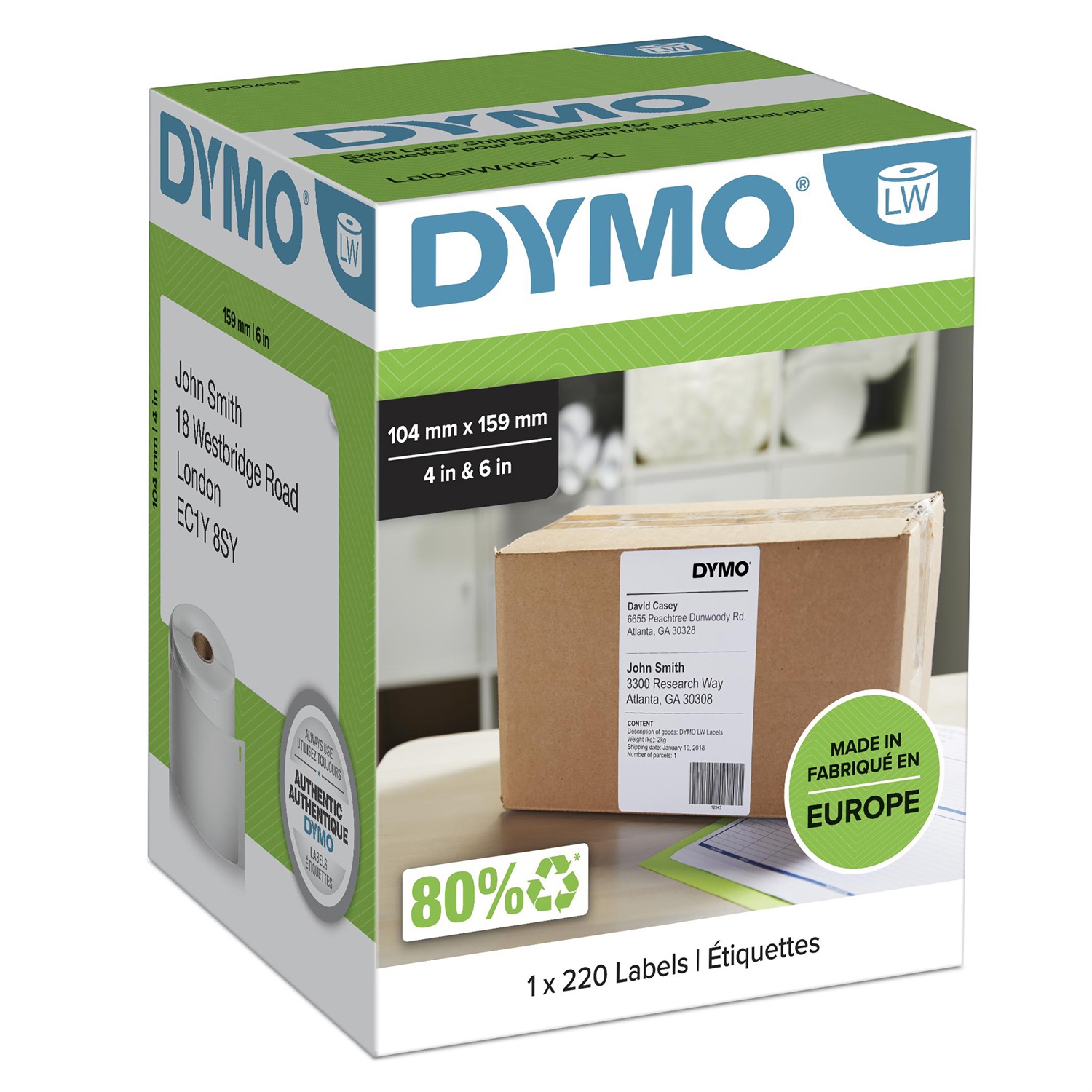 DYMO Etichette di Spedizione Extra Large 104 x 159 mm - Rotolo da 220 Etichette Bianco S0904980