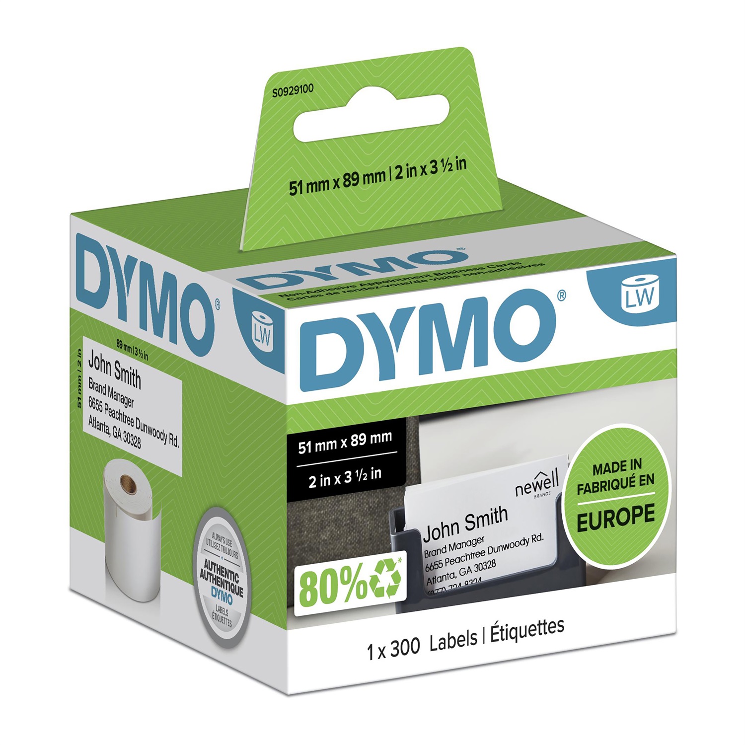 DYMO Rotolo 300 Etichette Non Adesive per Badge 51 x 89 mm - S0929100 - Bianco