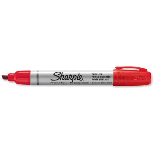 Sharpie Marcatore Permanente Rosso con Punta Scalpello 1,2-5,5 mm - Confezione da 12 pz - Fusto in Alluminio