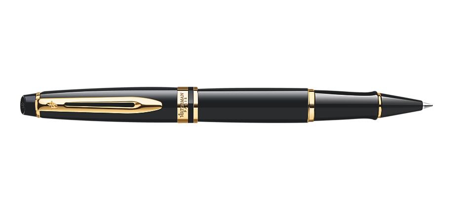 Waterman Expert Penna Roller Nera con Finiture in Oro, Punto Fine, Ricarica Nera, Confezione Regalo