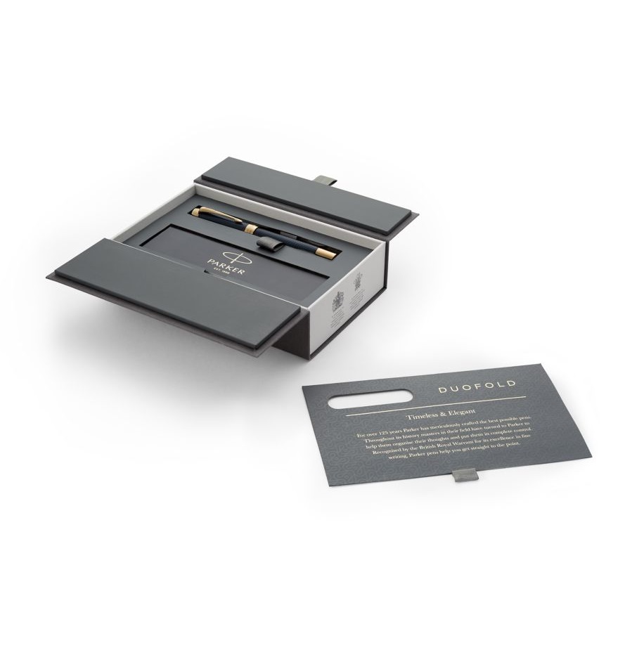 Parker Duofold Prestige Blue Chevron Centennial - Penna stilografica in oro puro con inchiostro nero e adattatore