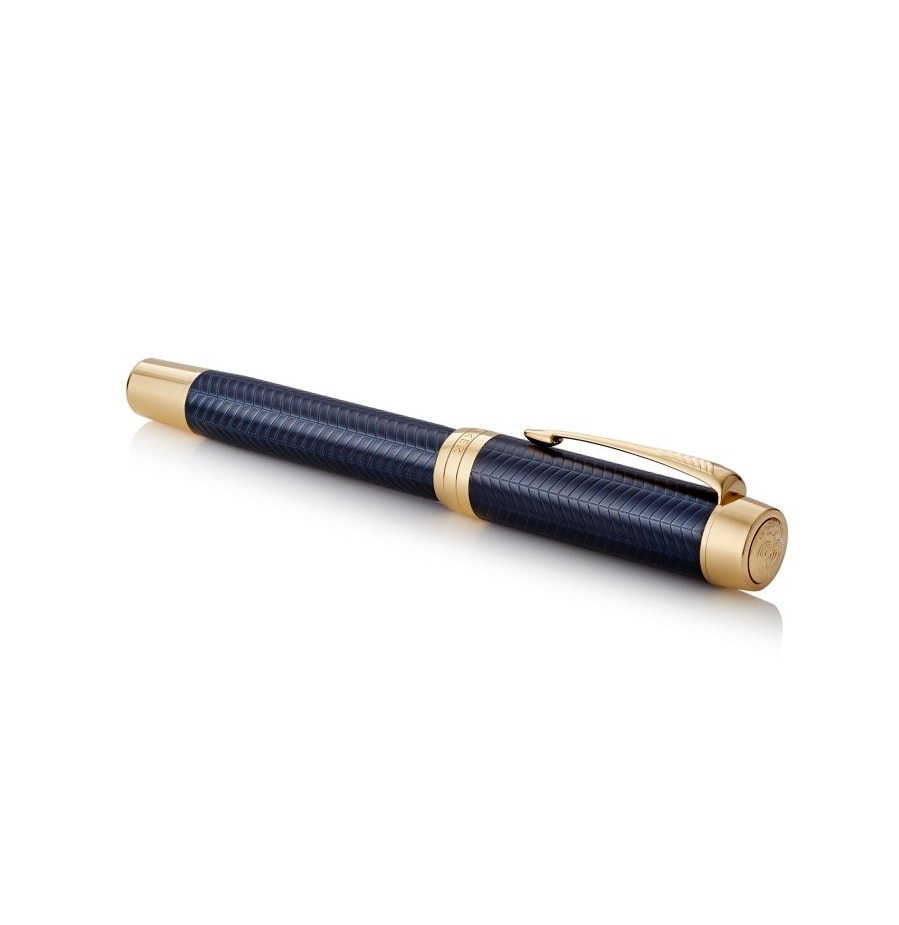 Parker Duofold Prestige Blue Chevron Centennial - Penna stilografica in oro puro con inchiostro nero e adattatore