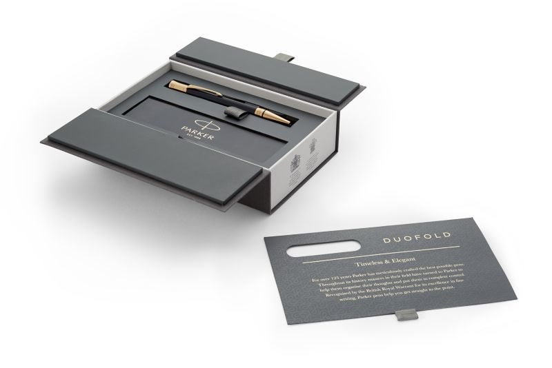 Parker Duofold Classic Black - Penna a sfera con finiture in oro 23 kt, punta media e inchiostro nero