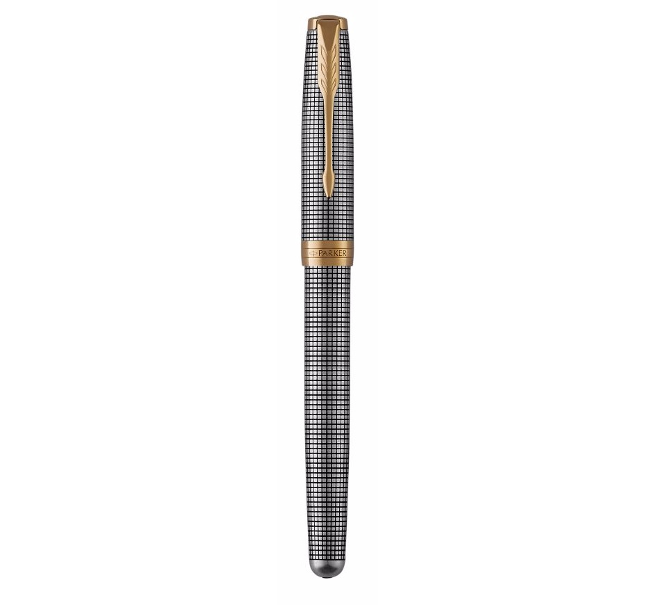 Parker Sonnet Penna Stilografica Argento Sterling Ciselé F - Inchiostro Nero, Dettagli Placcati in Oro