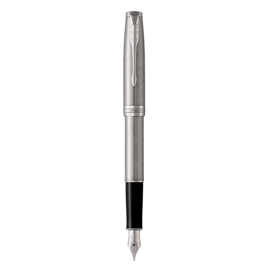 PARKER Sonnet Penna Stilografica in Acciaio Inossidabile con Finiture in Palladio, Pennino Medio, Confezione Regalo