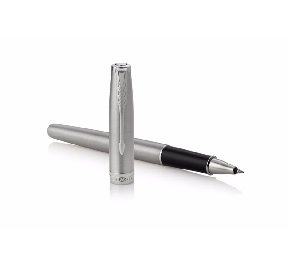 PARKER Sonnet Penna Roller in Acciaio Inossidabile con Finiture in Palladio, Pennino Sottile, Confezione Regalo - Inchiostro Nero
