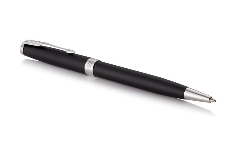 Parker Sonnet Penna a Sfera Nero Opaco con Finiture in Palladio, Pennino Medio, Meccanismo a Scatto, Confezione Regalo
