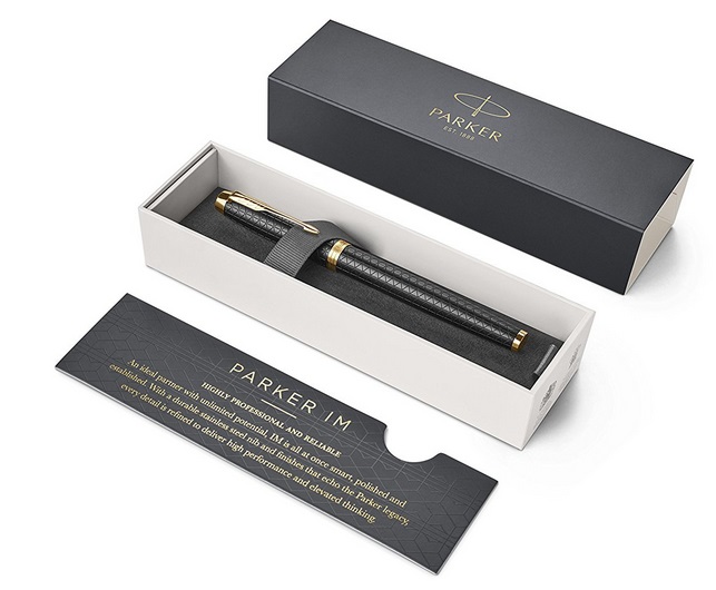 Parker IM Premium Penna Roller, Punta Fine, Inchiostro Nero, Finiture Black/Gold