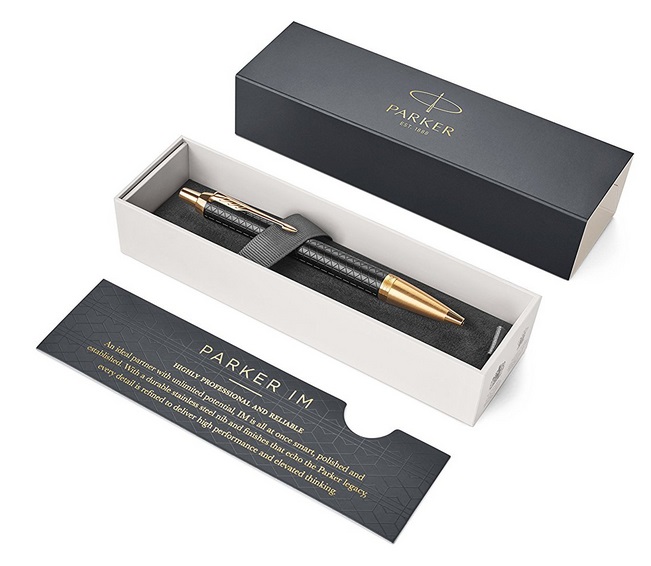 Parker IM Premium Penna a Sfera Retrattile Blu con Finiture Nere e Dorate, Punta Media, Inchiostro Blu