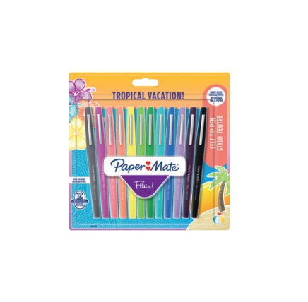 Paper Mate Flair/Nylon Penne Punta Fibra Assortite 1,0 mm - 12 Colori (Nero, Verde, Blu, Marrone, Verde chiaro, Azzurro, Arancione, Rosa, Viola, Giallo)