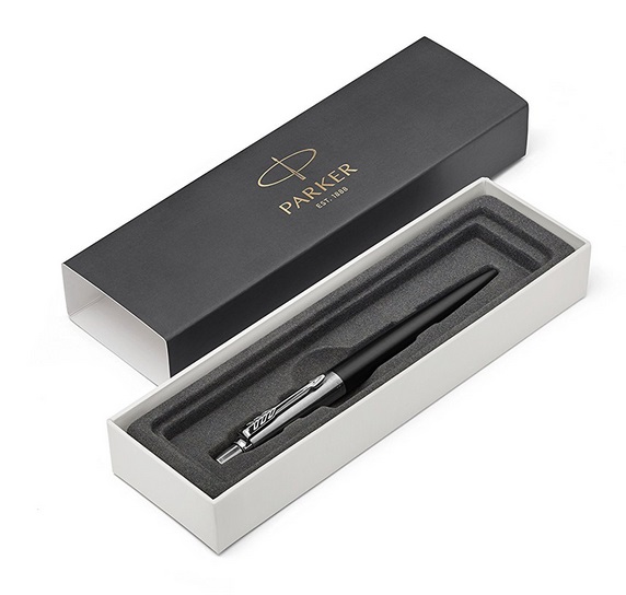 Parker Jotter Penna a Sfera M Bond Street Black - Acciaio Inossidabile, Inchiostro Blu, Chiusura a Scatto, Confezione Regalo