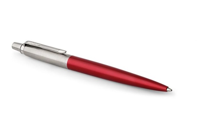Parker Jotter Core Penna a Sfera Kensington Red - Acciaio Inossidabile, Tratto M, Inchiostro Blu, Confezione Regalo