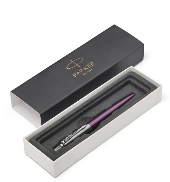 Parker Penna a sfera Jotter Core M Victoria Violet CT 1953190 - Fusto in Acciaio Inossidabile, Inchiostro Blu, Confezione Regalo