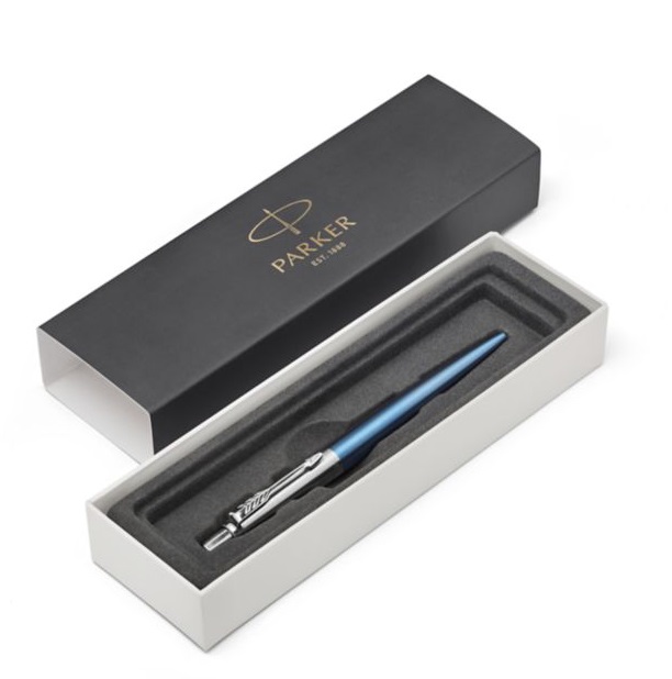 Parker Penna a Sfera Jotter Core Waterloo Blue CT 1953191 - Fusto in Acciaio Inossidabile, Tratto M, Dettagli Cromati, Confezione Regalo