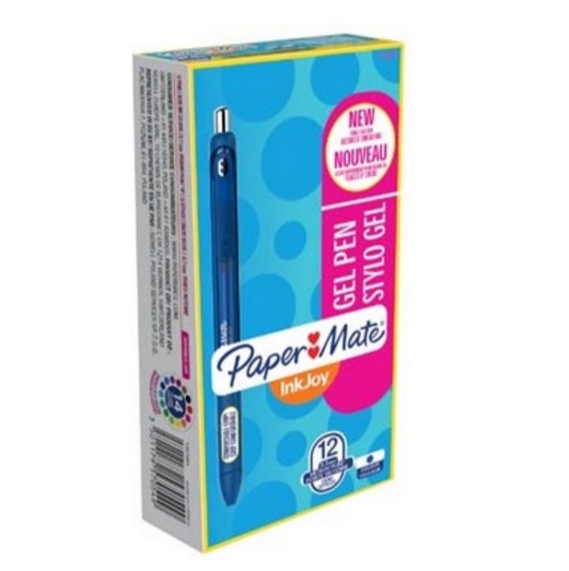 Paper Mate InkJoy Gel RT Penna a scatto Blu 0,7 mm - Confezione da 12 pz, Inchiostro ad Asciugatura Rapida, Impugnatura Ergonomica