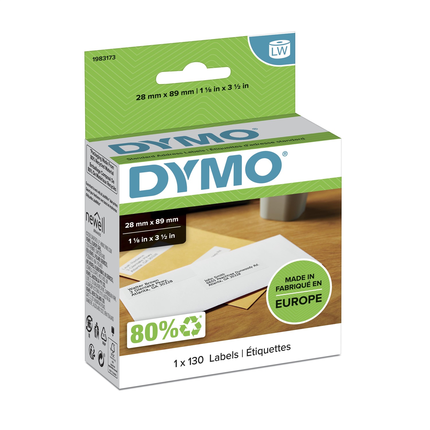 DYMO Etichette per Indirizzi - 28 x 89 mm - Rotolo da 130 Etichette Autoadesive in Carta Bianca