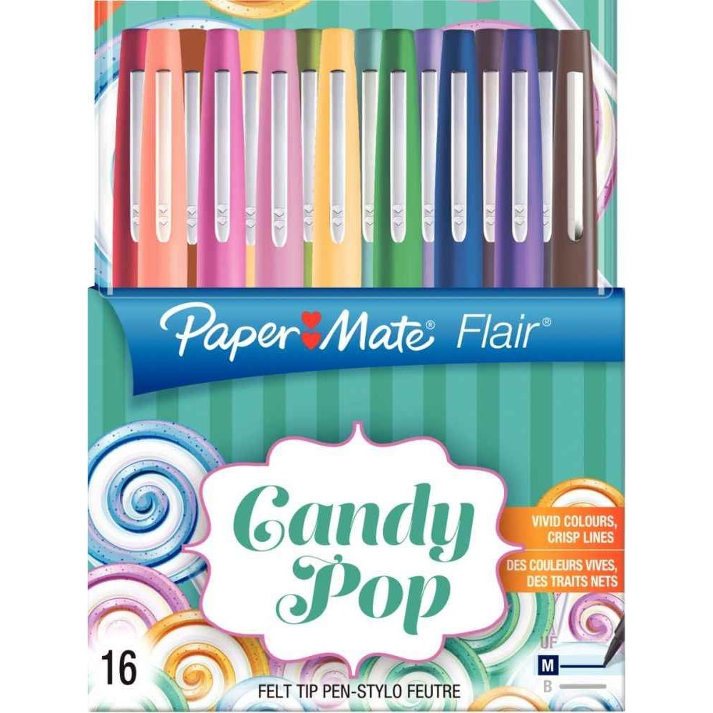 Papermate Pennarello Flair Nylon 1,1 mm - Astuccio 16 Colori Assortiti Candy Pop