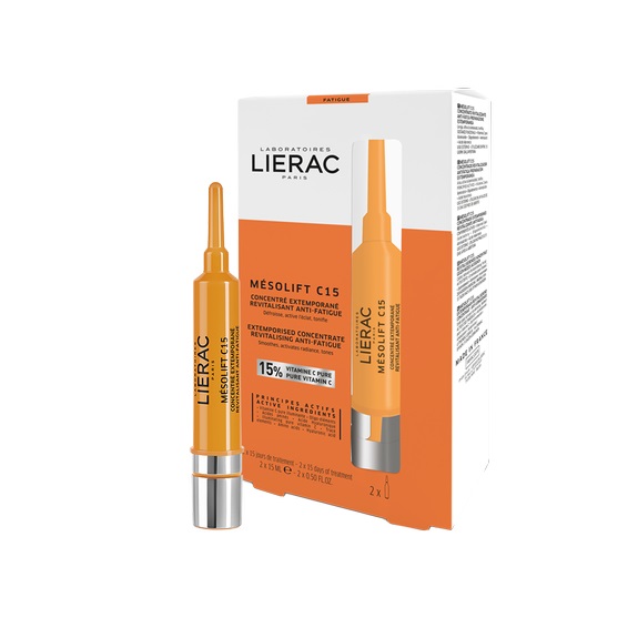 Lierac Mesolift C15 - Concentrato Rivitalizzante Anti-Fatica Viso, 2 Fiale da 15 ml per Pelle Luminosità e Tonicità