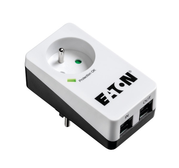 Eaton PB1TF Multipresa/Parafulmine con Protezione da Sovratensioni - 1 Presa AC 220-250 V 1 Presa Telefonica - Colori Nero e Bianco
