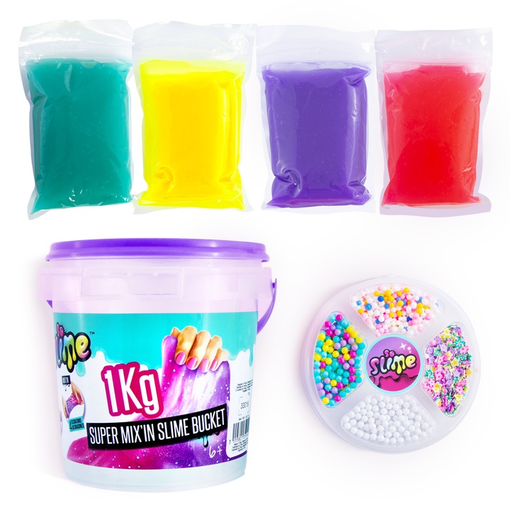Canal Toys So Slime - Kit Maxi Barattolo 1Kg di Slime Creativo per Bambini con 4 Colori, Decorazioni e Figurine a Sorpresa