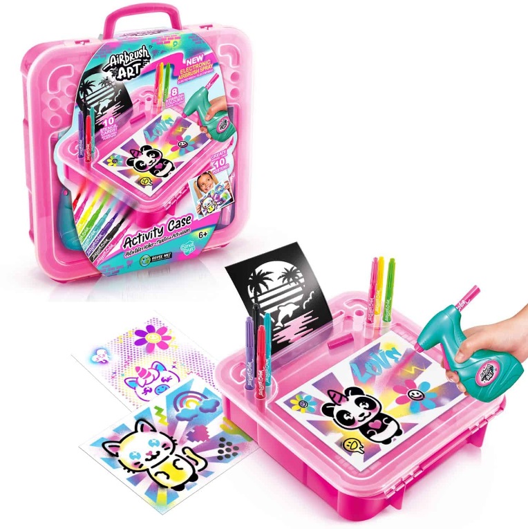 Canal Toys Airbrush Art - Gioco Fai-da-te con Spray Elettronico, Pochoirs e Feutres - Valigetta Bianca in Plastica