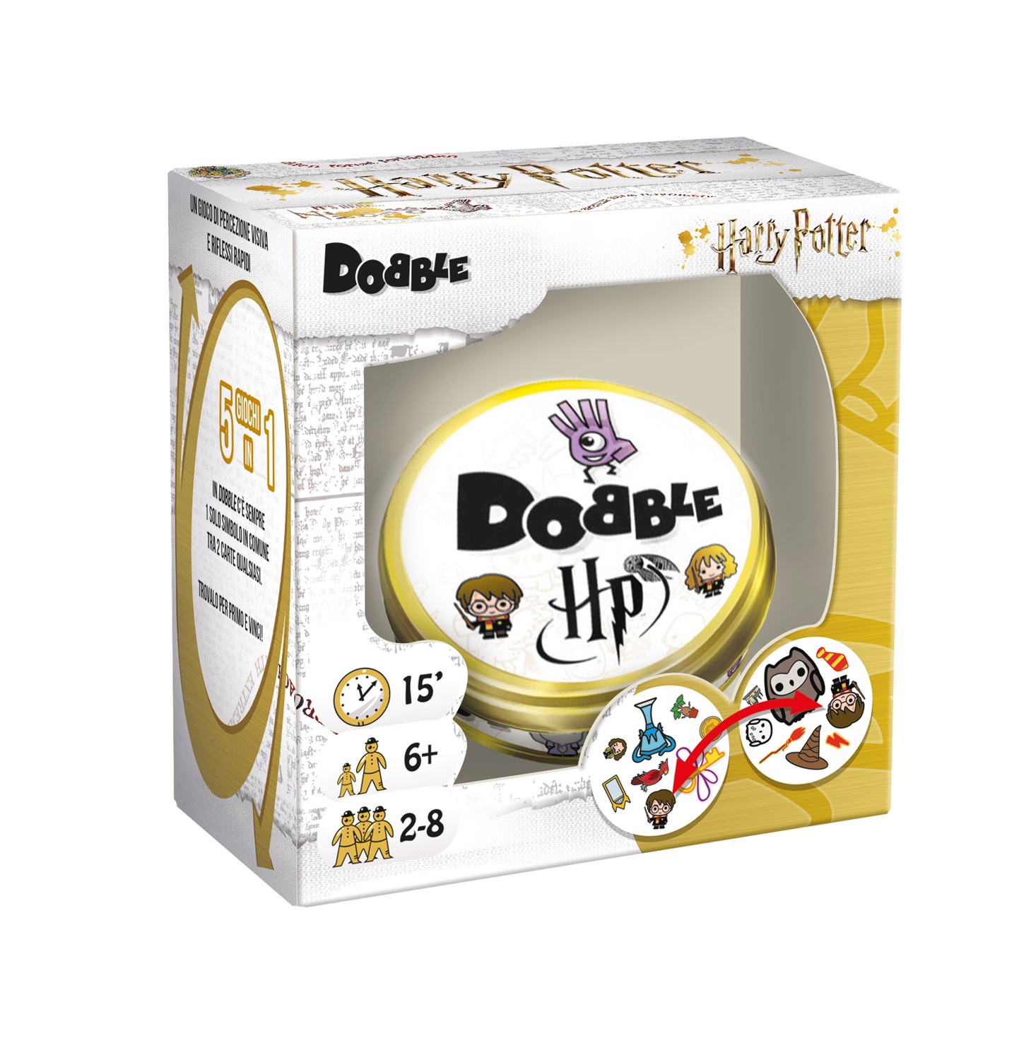 Asmodee Dobble Harry Potter - Gioco da Tavolo per Famiglie, 5 Mini Giochi per 2-8 Giocatori, Età 6 , Edizione in Italiano