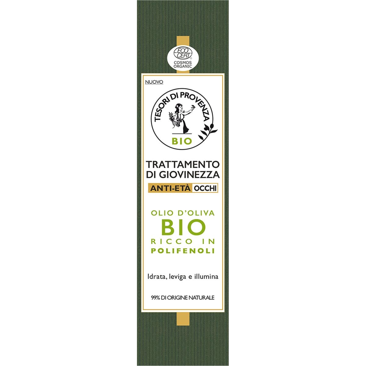 Tesori di Provenza Contorno Occhi Anti-età - Trattamento di Giovinezza con Olio d'Oliva Biologico e Polifenoli Antiossidanti, 15 ml