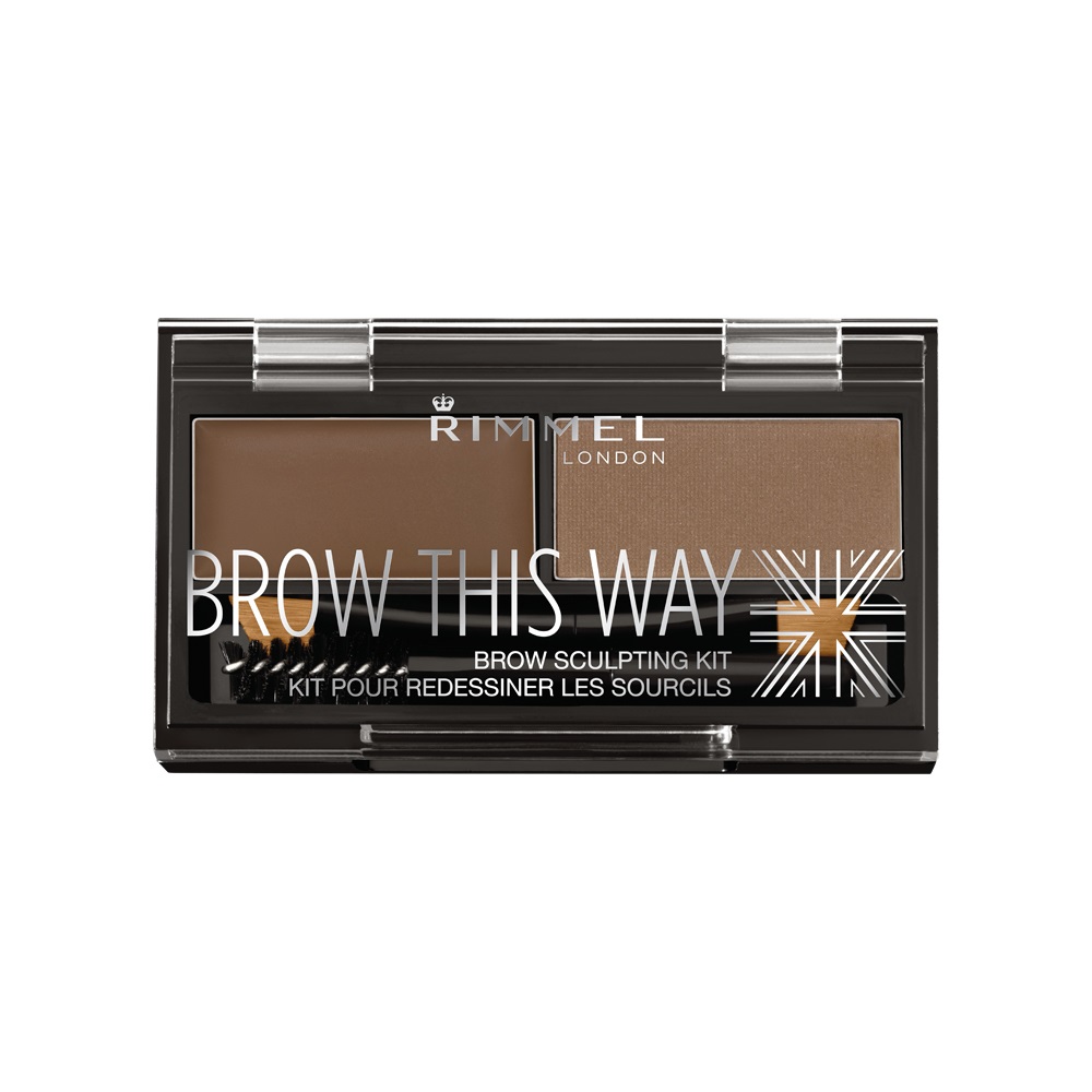 Rimmel London Brow This Way Kit Sopracciglia, 002 Medium Brown - Palette con Cera e Polvere per Sopracciglia Perfette