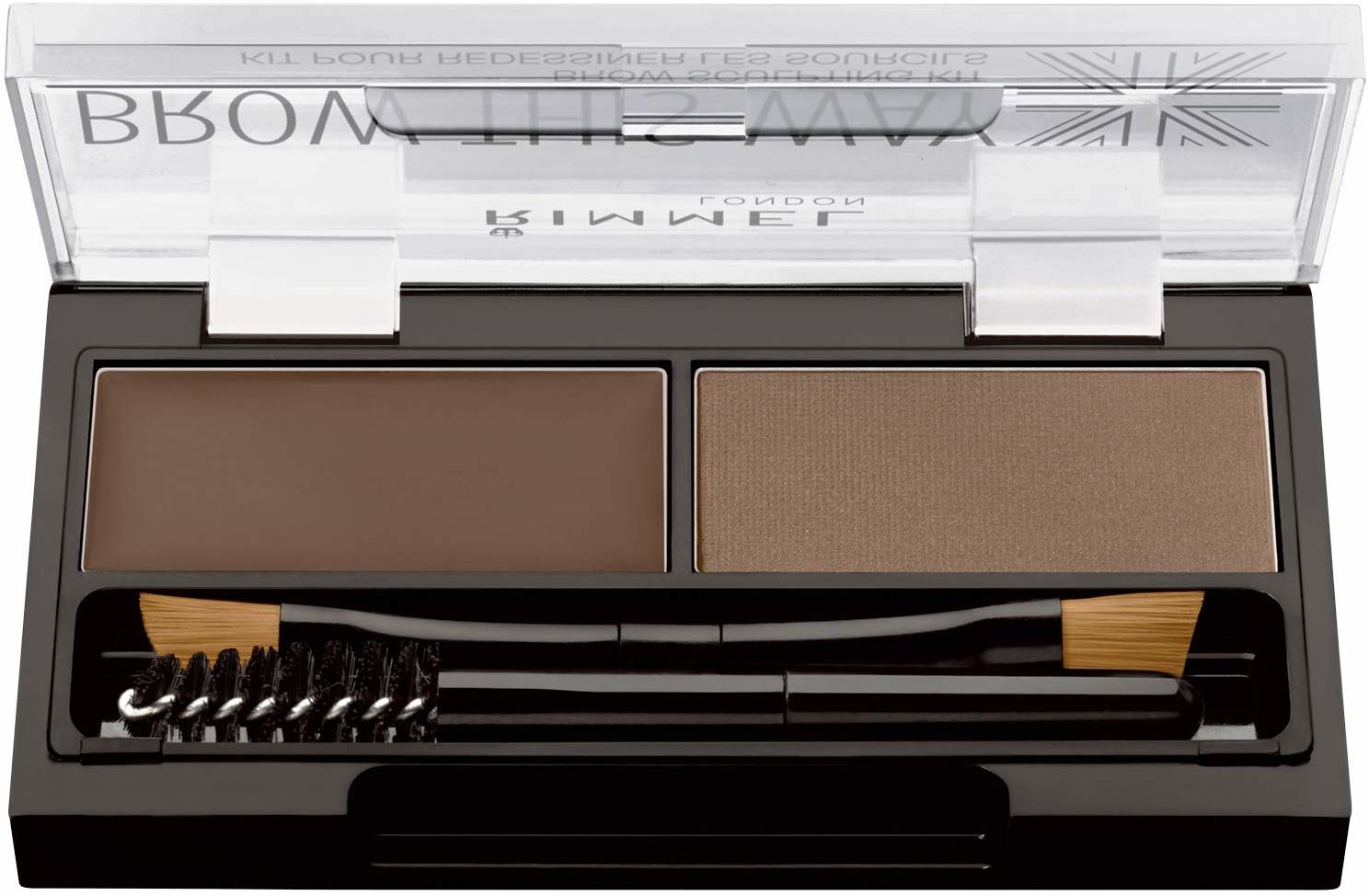 Rimmel London Brow This Way Kit Sopracciglia, 002 Medium Brown - Palette con Cera e Polvere per Sopracciglia Perfette
