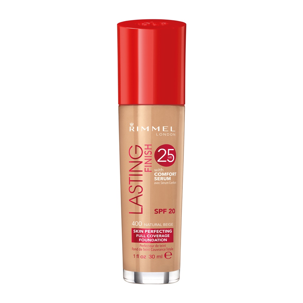 RIMMEL Lasting Finish 25H Fondotinta Liquido con Comfort Serum, 400 Natural Beige, 30ml