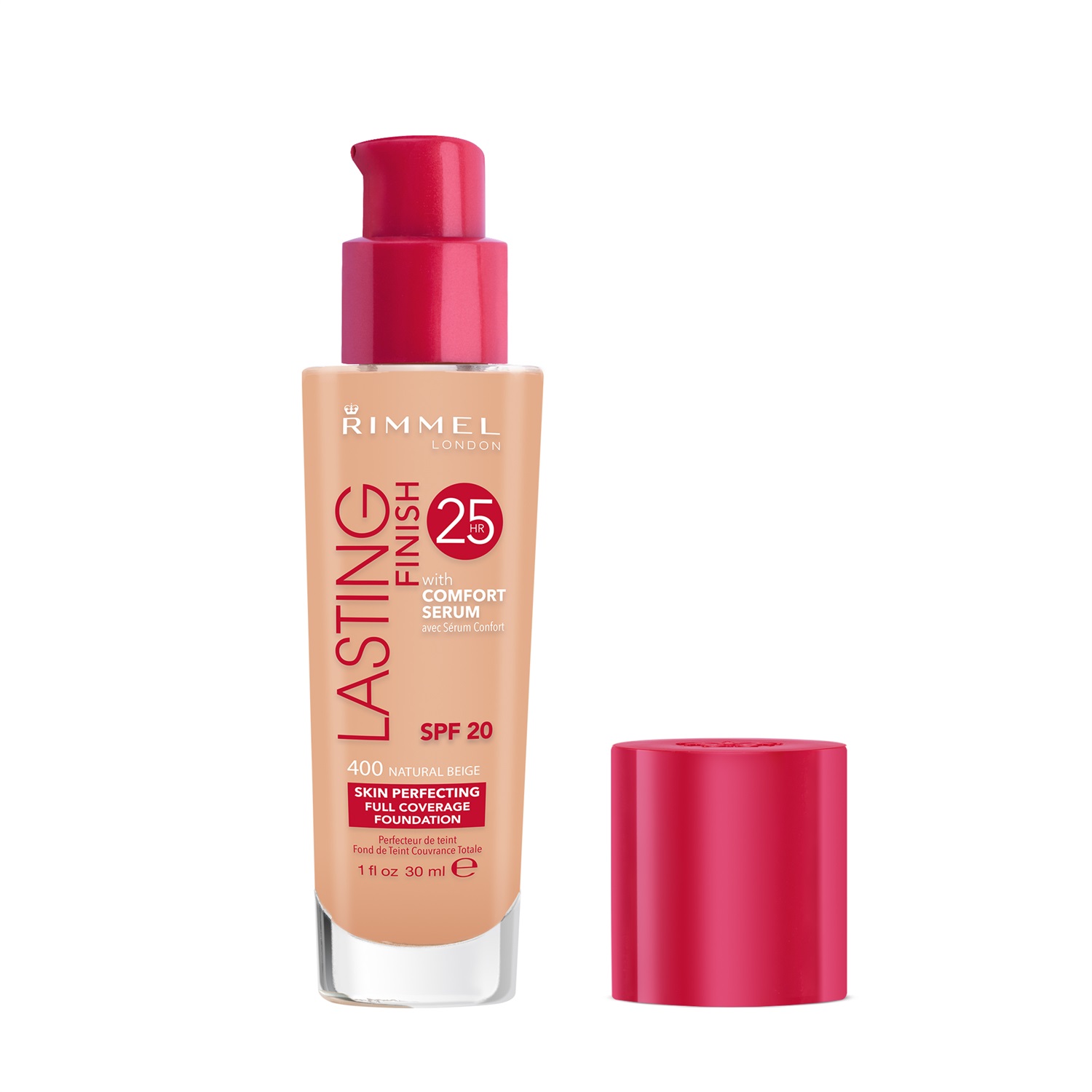 RIMMEL Lasting Finish 25H Fondotinta Liquido con Comfort Serum, 400 Natural Beige, 30ml