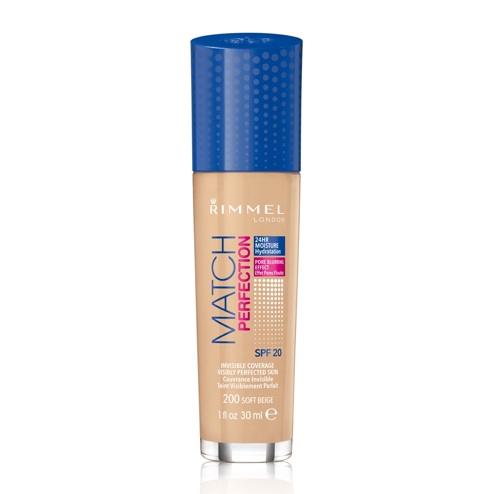 Rimmel Match Perfection Fondotinta Liquido 30 ml - Soft Beige 200, Idratante e Levigante