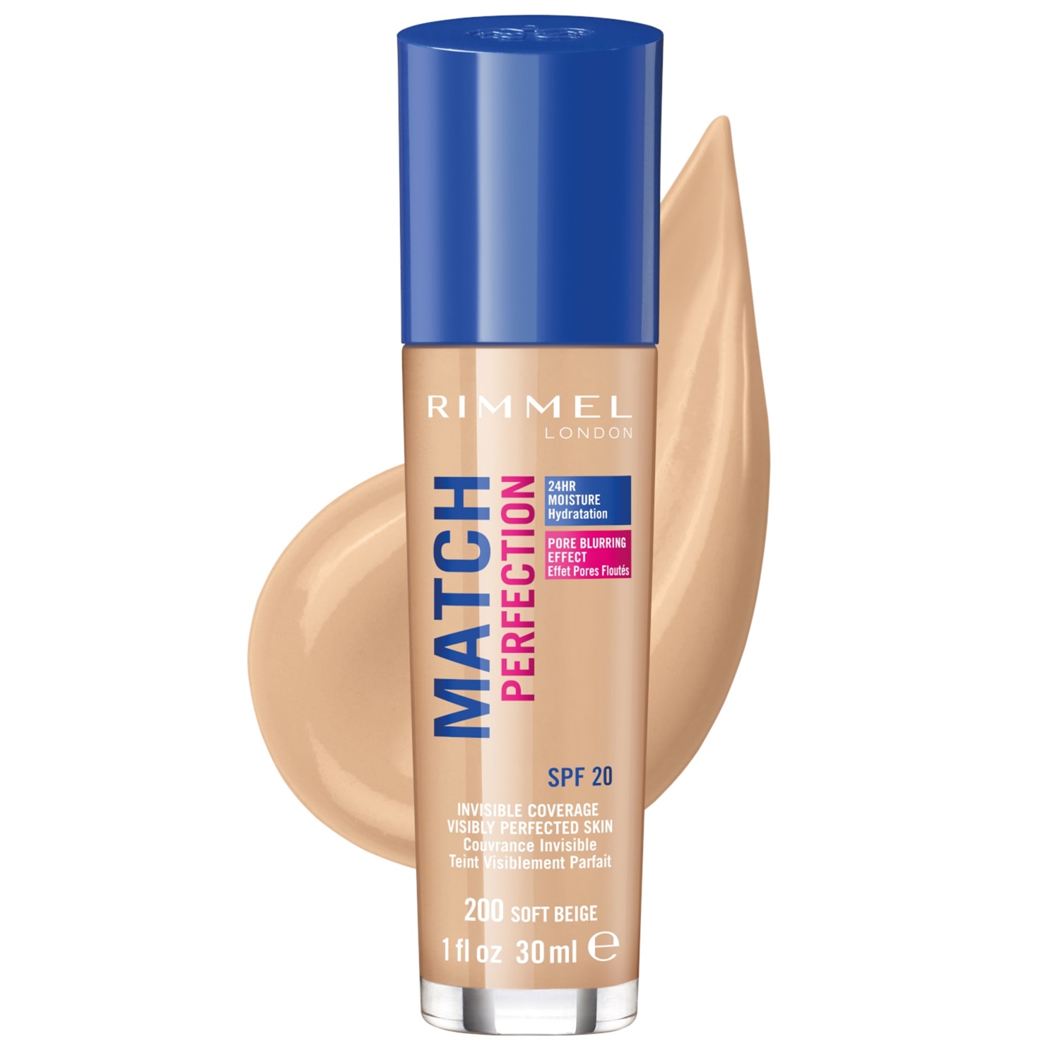 Rimmel Match Perfection Fondotinta Liquido 30 ml - Soft Beige 200, Idratante e Levigante