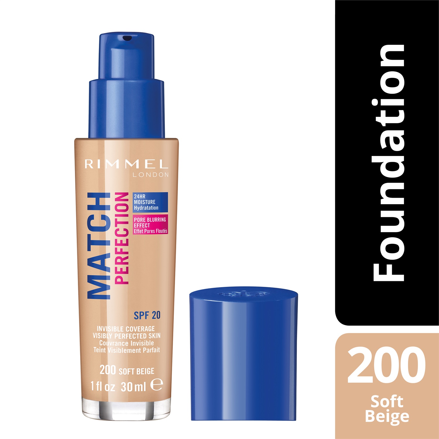 Rimmel Match Perfection Fondotinta Liquido 30 ml - Soft Beige 200, Idratante e Levigante