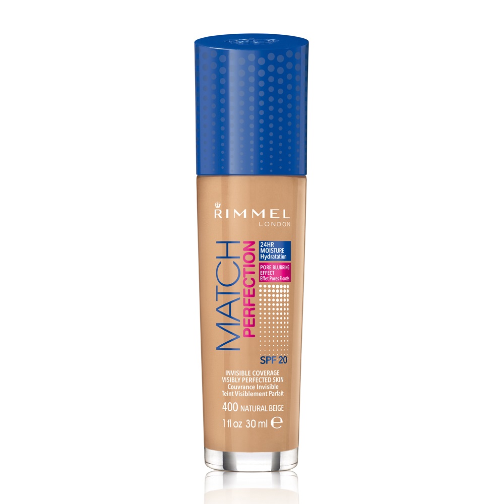 Rimmel Match Perfection Fondotinta Liquido 30 ml - Natural Beige 400, Idratante, SPF 20, Levigante