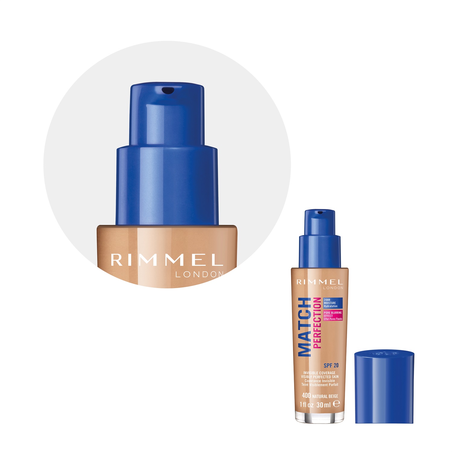Rimmel Match Perfection Fondotinta Liquido 30 ml - Natural Beige 400, Idratante, SPF 20, Levigante