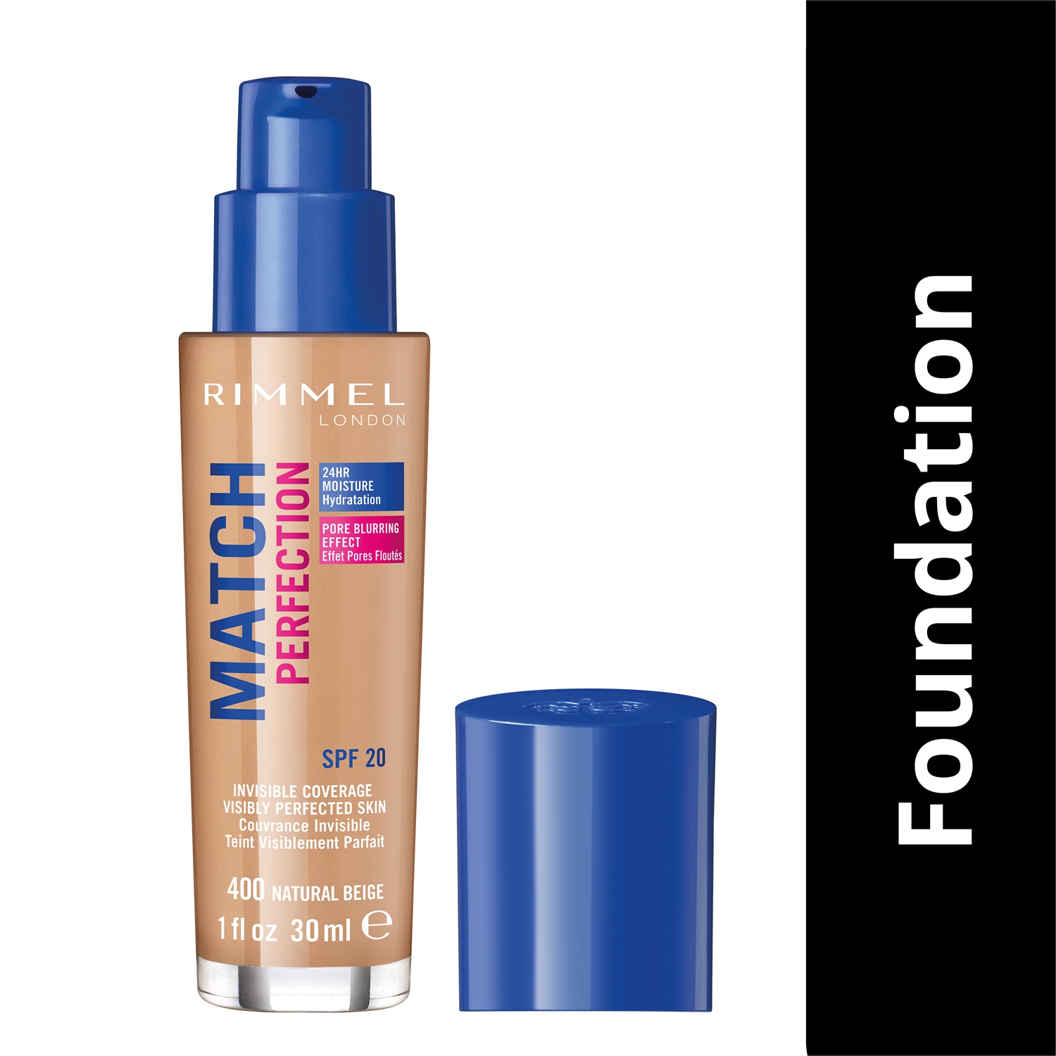 Rimmel Match Perfection Fondotinta Liquido 30 ml - Natural Beige 400, Idratante, SPF 20, Levigante