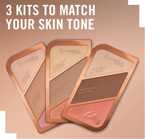 Rimmel London Sculpting Palette 002 Coral Glow - Palette Contouring Viso 3 in 1 con Illuminante, Bronzer e Blush