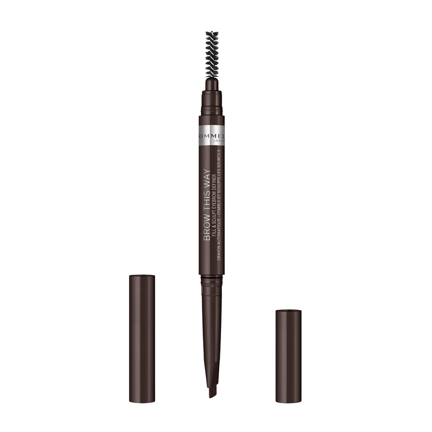 Rimmel Brow This Way 2-in-1 Filler & Fixer, Matita Sopracciglia 003 Dark Brown, 0.4g - Riempie e Fissa con Punta Obliqua e Pettinino