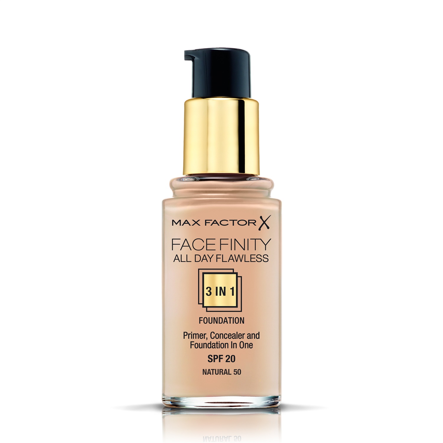 Max Factor Facefinity All Day Flawless 3 in 1 Fondotinta Liquido 050 Natural - 30 ml con Primer, Correttore e SPF 20