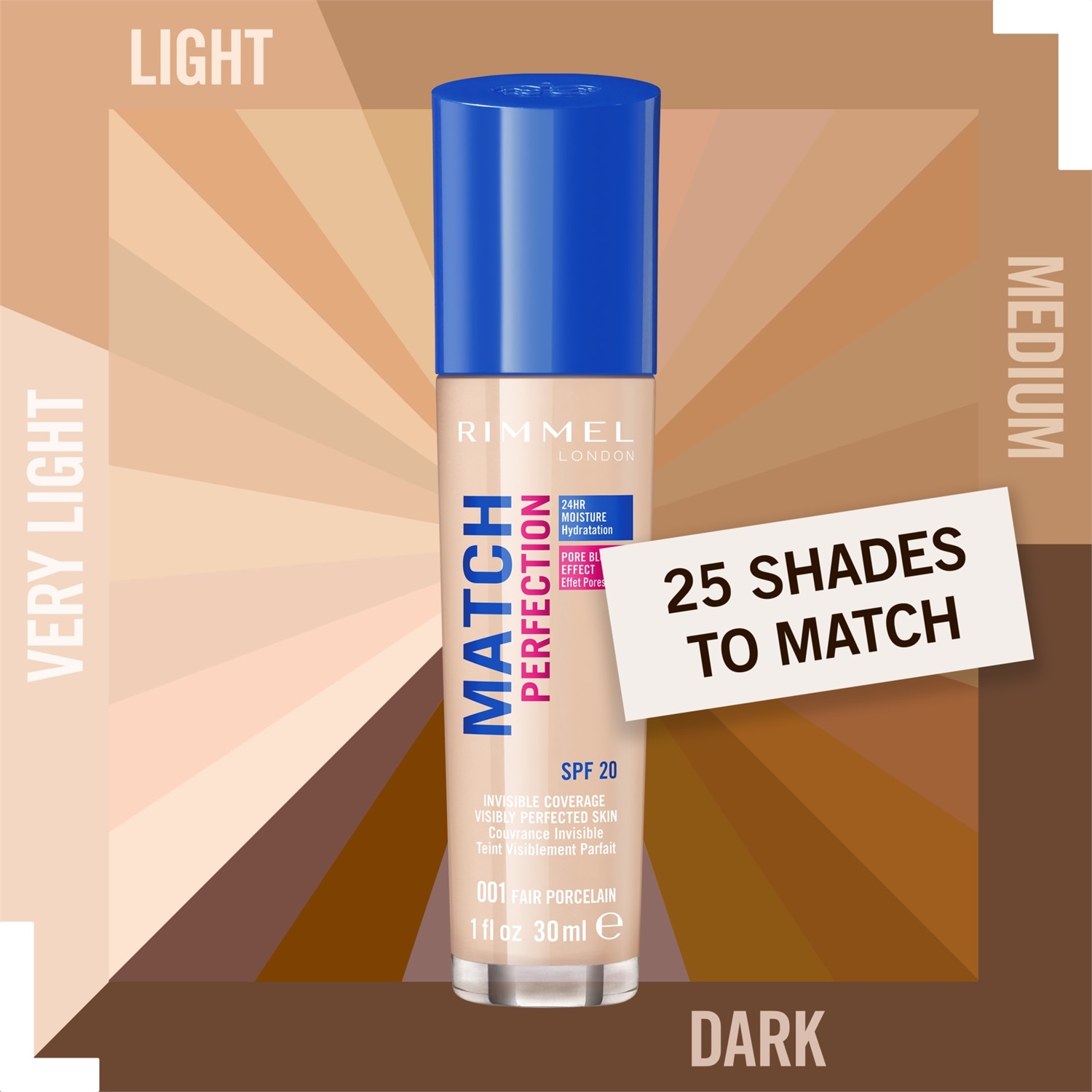Rimmel London Match Perfection Foundation Porcelain 30 ml - Fondotinta con Copertura Invisibile e 24 Ore di Idratazione