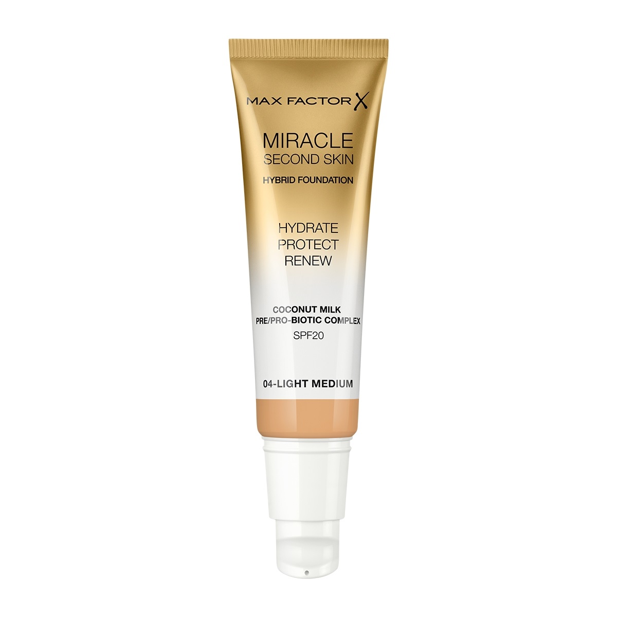 Max Factor Miracle Second Skin Fondotinta Liquido 30ml 04 Light Medium - Finish Naturale con Latte di Cocco e SPF 20