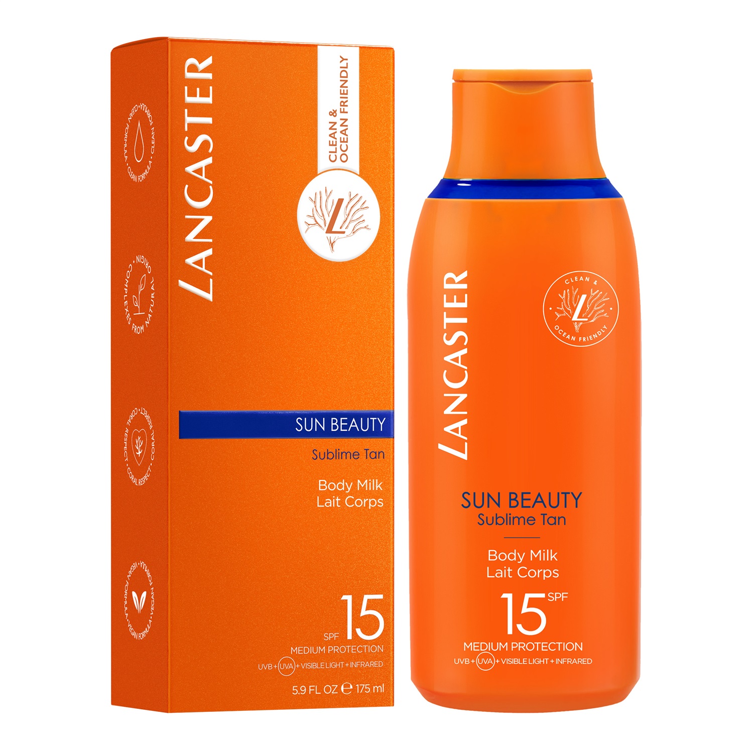 Lancaster Sun Beauty Body Milk - Latte Solare Corpo SPF 15, Texture Ultraleggera e Lattiginosa, 175 ml